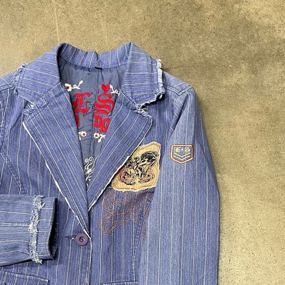 Anthropologie Love Stitch 70’s Style Embroidered Boho Denim Jacket - Picture 3 of 9